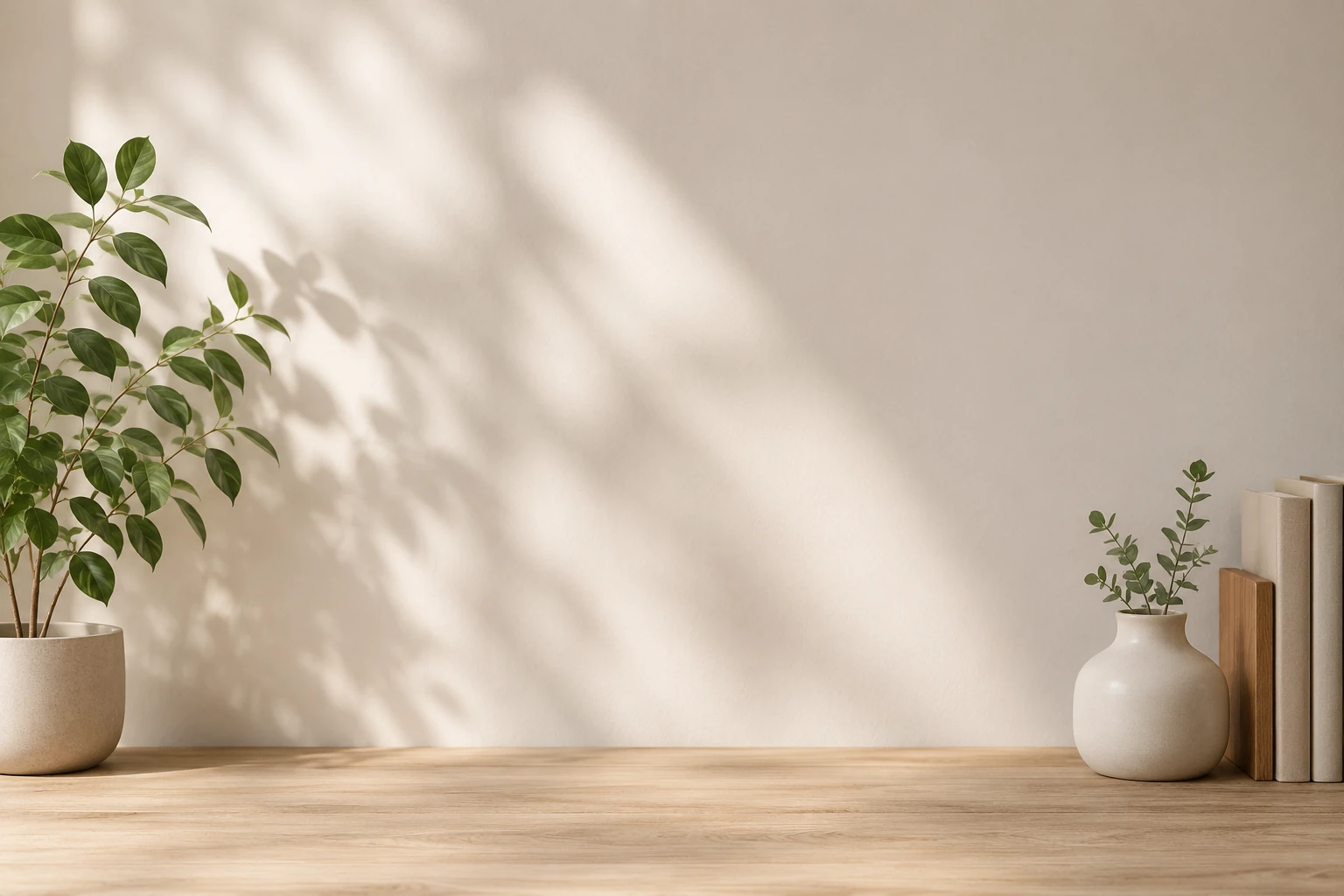 A desk with paperwork and a plant