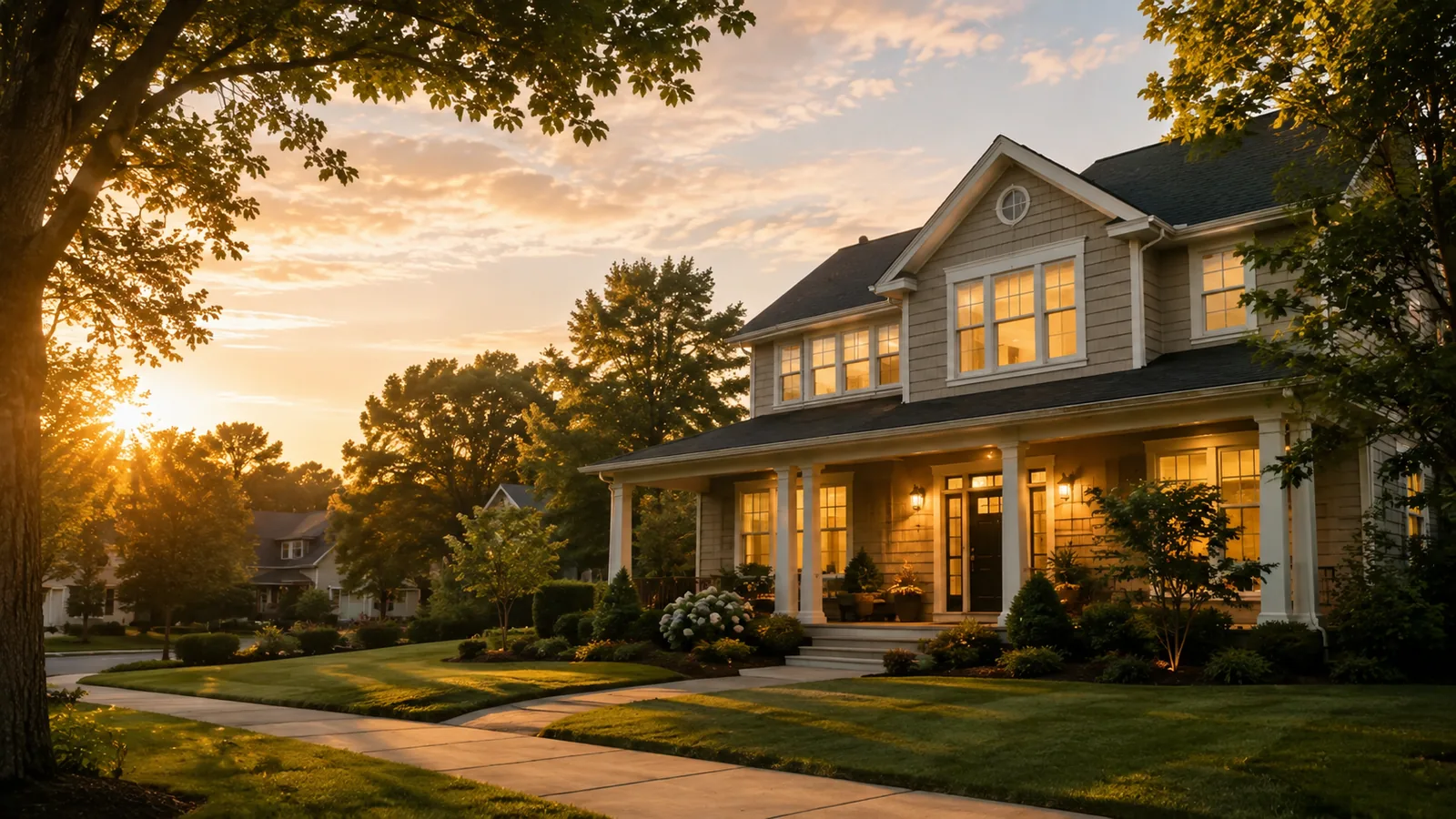 A family home at golden hour